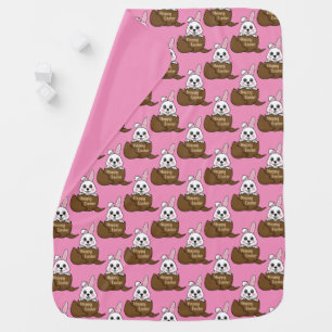 White Bunny in Chocolate Egg Happy Easter Pattern Baby Blanket