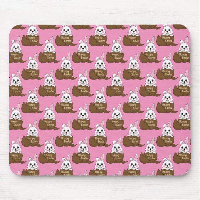 White Bunny in Chocolate Egg Happy Easter Pattern Mouse Pad (Front)
