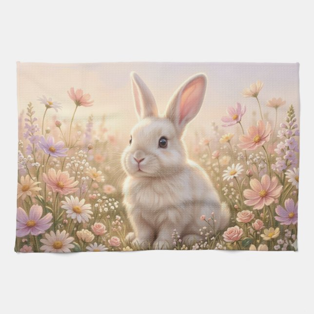 White Bunny Kitchen Towel (Horizontal)