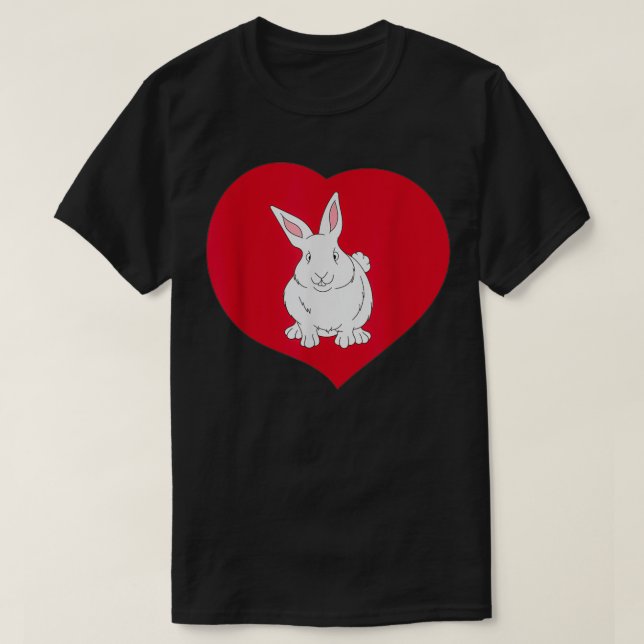 White Bunny Love Heart Cute Tee  (Design Front)