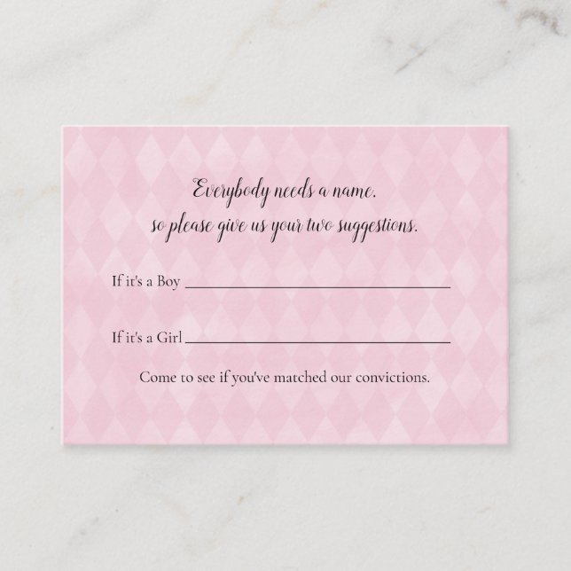 White Bunny Name Suggestion Baby Shower Game Enclosure Card (Front)