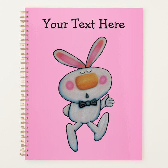 White Bunny Orange Nose Rosy cheeks Vibrant Pink Planner (Front)
