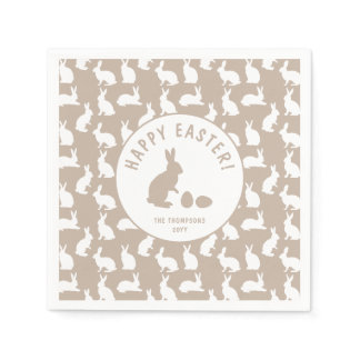 White Bunny Pattern On Beige Cute Easter Napkins