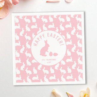 White Bunny Pattern On Blush Pink Cute Easter Napkins