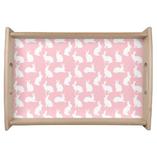 White Bunny Pattern On Blush Pink Cute Easter Serving Tray