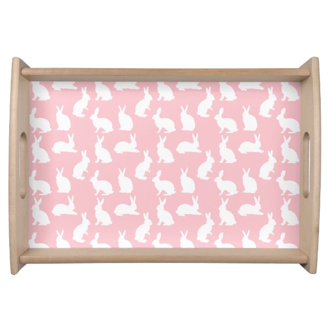 White Bunny Pattern On Blush Pink Cute Easter Serving Tray (Front)