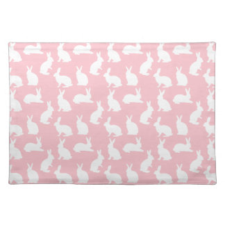 White Bunny Pattern On Blush Pink Fun Easter Cloth Placemat