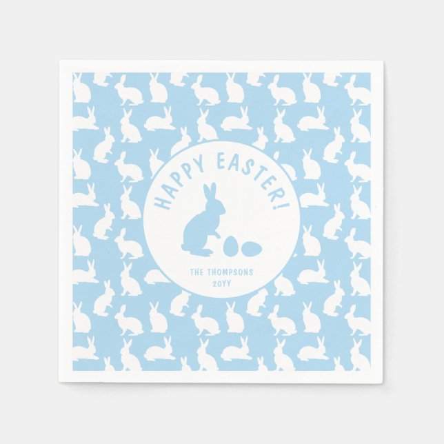 White Bunny Pattern On Light Blue Cute Easter Napkins (Front)