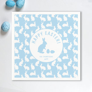 White Bunny Pattern On Light Blue Cute Easter Napkins