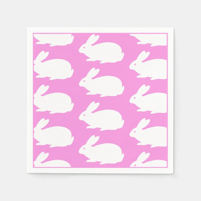 White Bunny Pattern On Pink Napkins (Front)