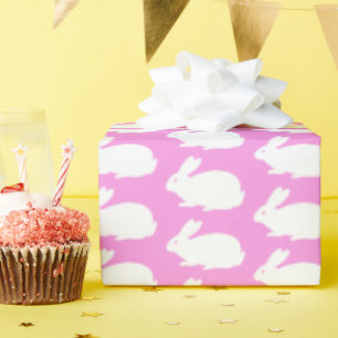White Bunny Pattern On Pink Wrapping Paper