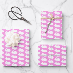 White Bunny Pattern On Pink Wrapping Paper Sheets