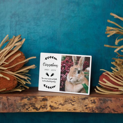 White Bunny Paws Greenery Photo Rabbit Memorial Plaque