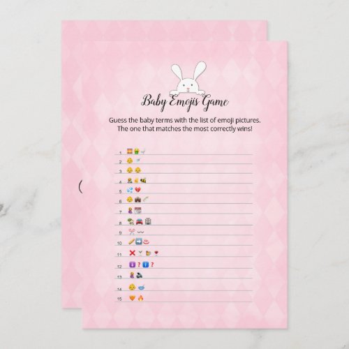 White Bunny Pink Argyle Baby Emoji Pictures Game Invitation