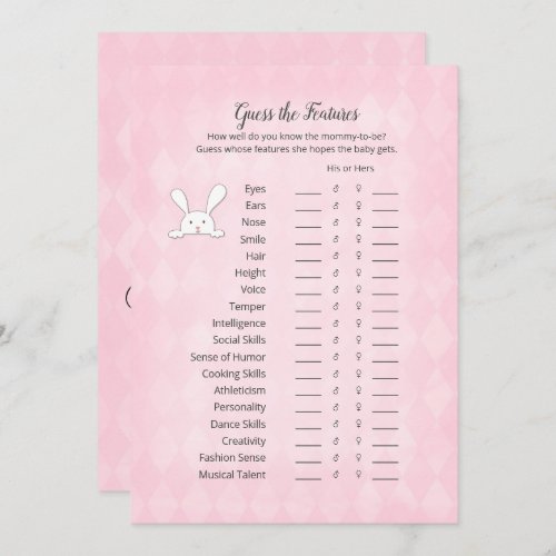 White Bunny Pink Argyle Guess The Features Game Invitation