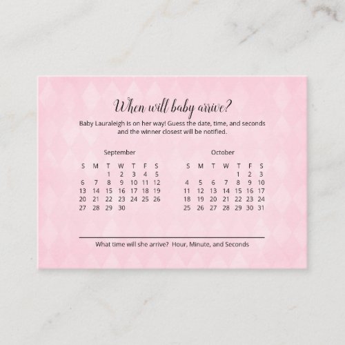 White Bunny Pink Baby Arrival Prediction Game Enclosure Card