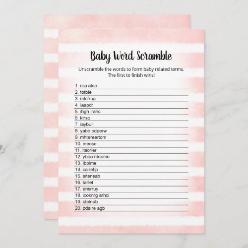 White Bunny Pink Baby Word Scramble Game Card