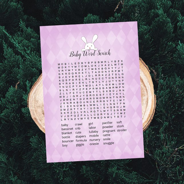 White Bunny Purple Argyle Baby Word Search Game Invitation (Creator Uploaded)