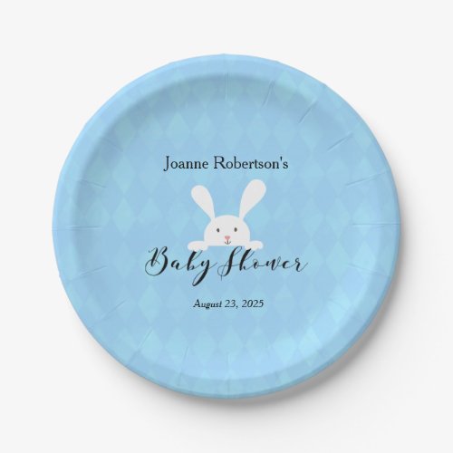 White Bunny Rabbit Baby Shower  Baby Blue Argyle Paper Plates