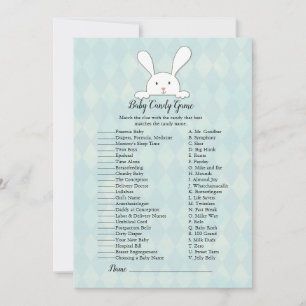 White Bunny Rabbit Candy Baby Shower Game Invitation