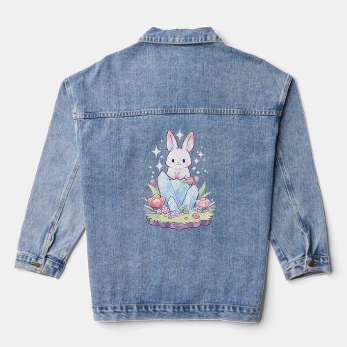 White Bunny Rabbit Crystal  Denim Jacket