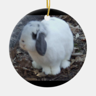 White Bunny Rabbit Happy Easter Ceramic Ornament