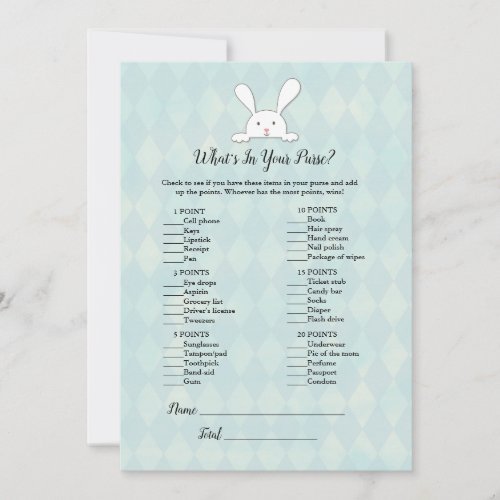 White Bunny Rabbit In Your Purse Baby Shower Game Invitation