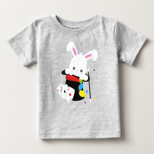White Bunny Rabbit Magic Trick Magic Wand Hat Baby T_Shirt