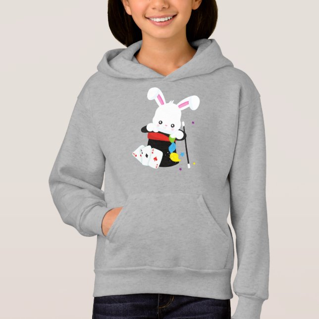 White Bunny, Rabbit, Magic Trick, Magic Wand, Hat Hoodie (Front)