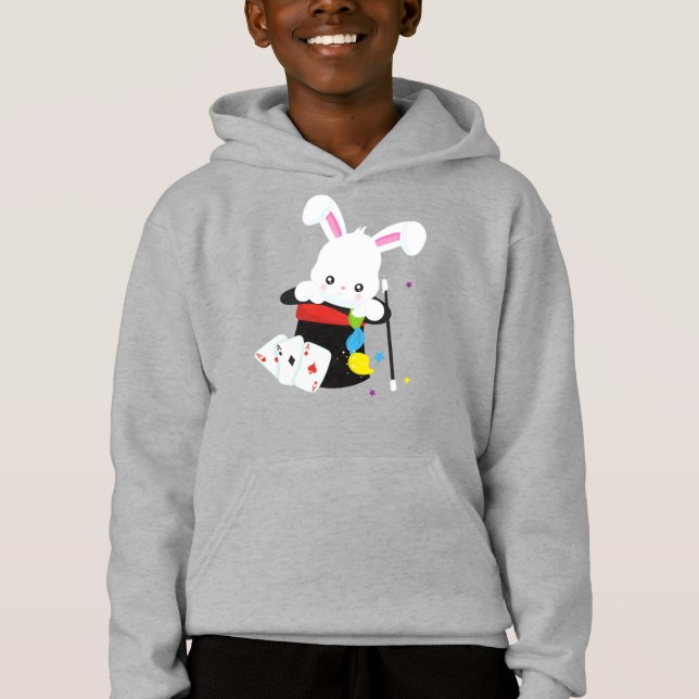 White Bunny, Rabbit, Magic Trick, Magic Wand, Hat Hoodie (Front)