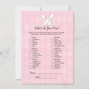 White Bunny Rabbit Pink What's In Your Purse Game Invitation