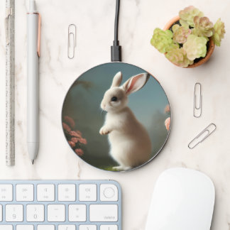 white bunny rabbit portrait wireless charger
