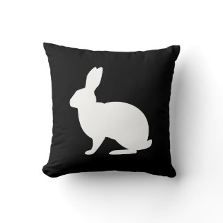 White Bunny Shape On Black Stylish Easter Throw Pillow