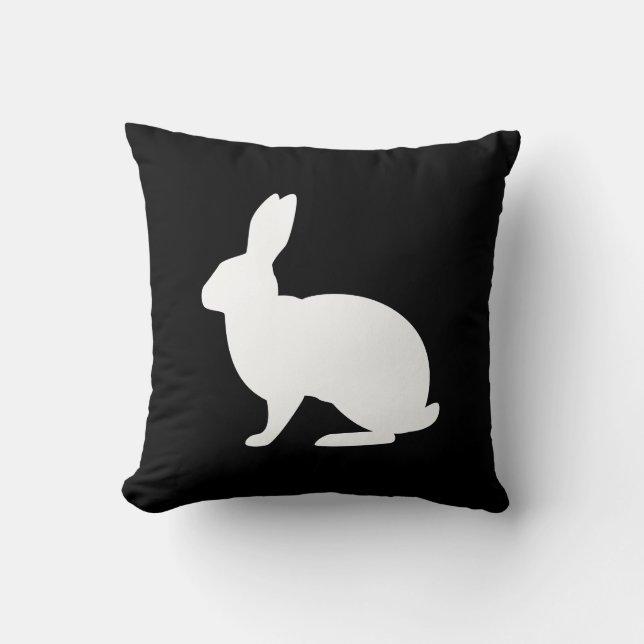 White Bunny Shape On Black Stylish Easter Throw Pillow (Front)