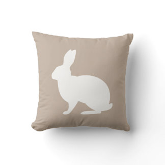White Bunny Silhouette On Beige Stylish Easter Throw Pillow