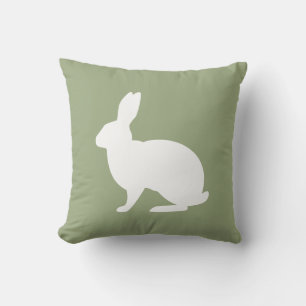White Bunny Silhouette On Sage Green Easter Throw Pillow