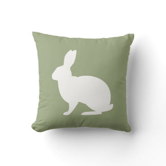White Bunny Silhouette On Sage Green Easter Throw Pillow