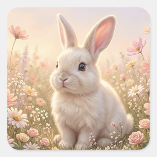 White Bunny Square Sticker