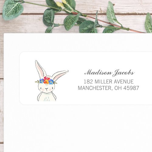 White Bunny Watercolor Flower Crown Address Labels