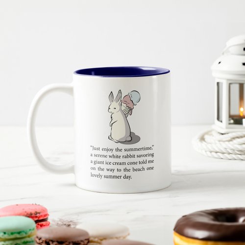 White Bunny With Ice Cream Cone Two_Tone Coffee Mug