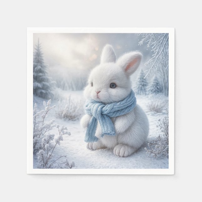 White Bunny With Winter Scarf Napkins (Front)