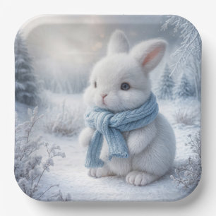 White Bunny With Winter Scarf Paper Plates