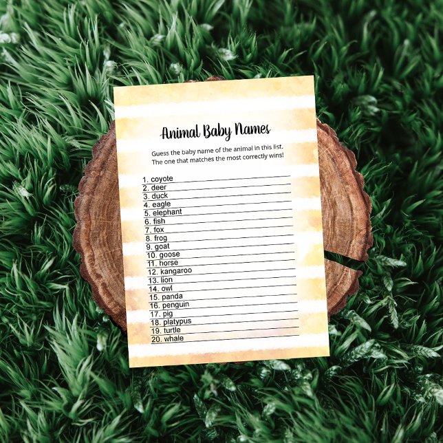 White Bunny Yellow Animal Baby Names Game Card (Creator Uploaded)