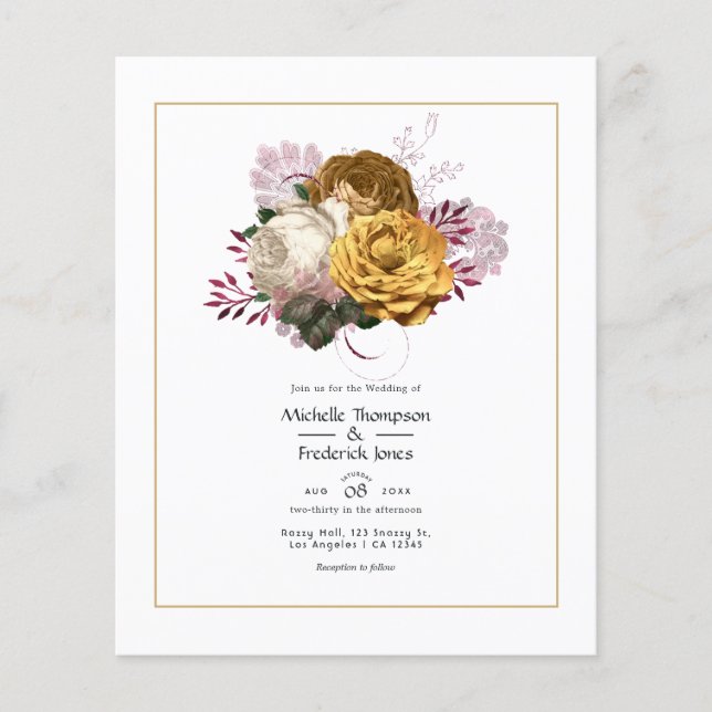 White, Burgundy and Gold Floral Wedding Flyer (Front)