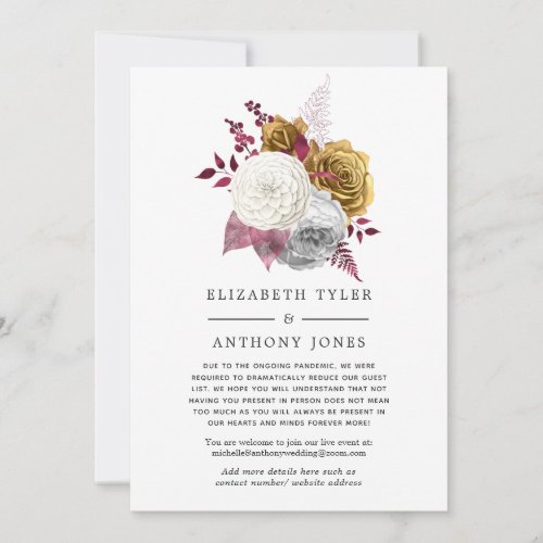 White Burgundy and Gold Floral Wedding Guests Announcement