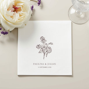 White & Burgundy Elegant Floral Wedding Napkins