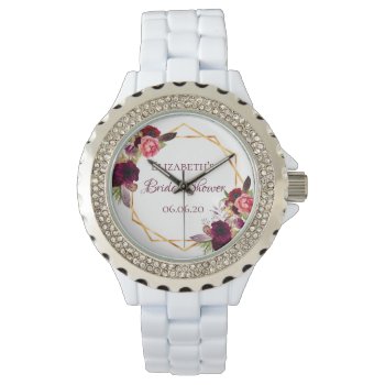 White Burgundy Florals Name Bridal Shower Watch by Thunes at Zazzle