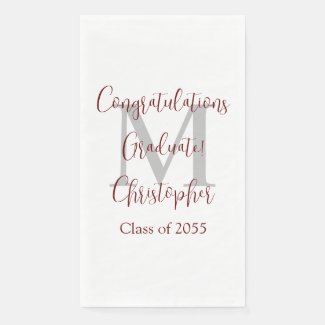 White Burgundy Graduation Party Name Monogram 