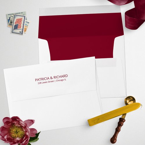 White Burgundy Lined Wedding Invitation Envelope