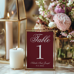 White Burgundy Old Money Wedding Table Number
